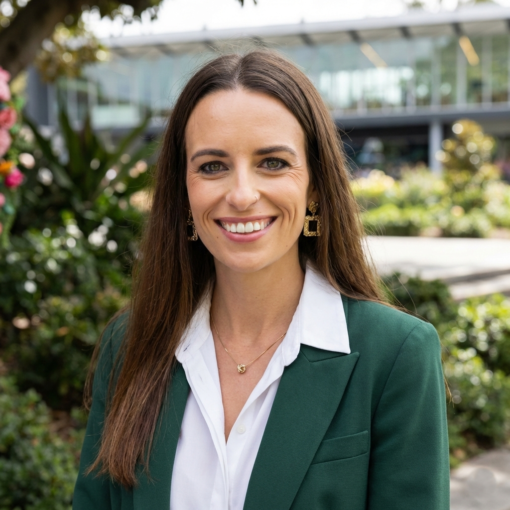 Kora founder in a green blazer